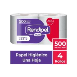 Papel higiénico Rendipel 500 mt. x4 rollos. Precio con IVA.