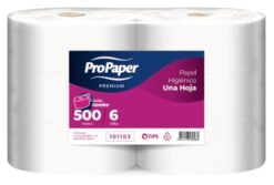 Papel Higiénico Jumbo Hoja Simple 500mt. x6 rollos ProPaper. Precio con IVA.
